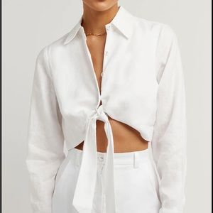 NWOT DISSH NICKERSON WHITE  LINEN TIE SHIRT
